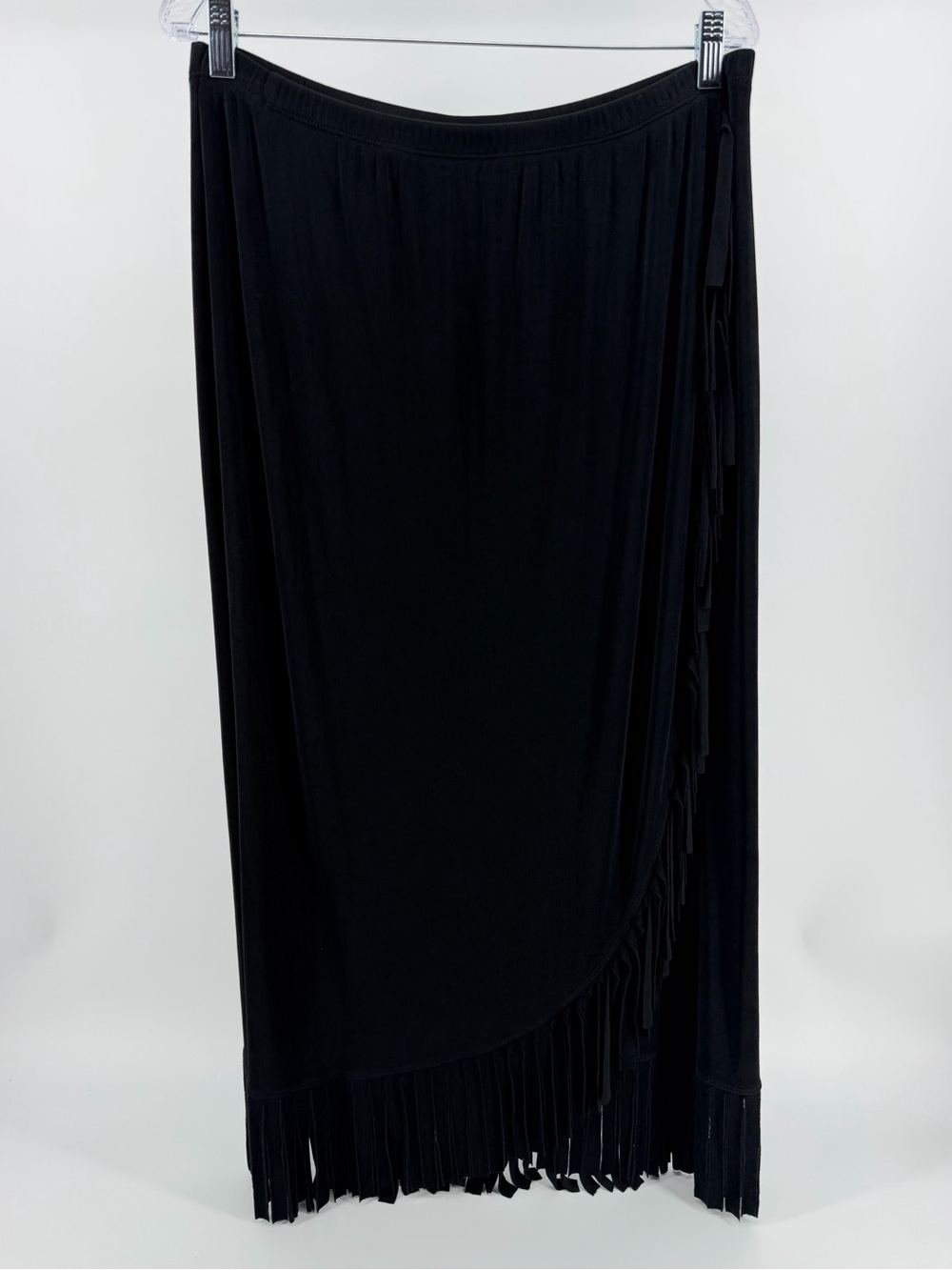 Chico's Travelers Black Slinky Knit Fringe Trim Maxi Skirt, Women's XL (3)